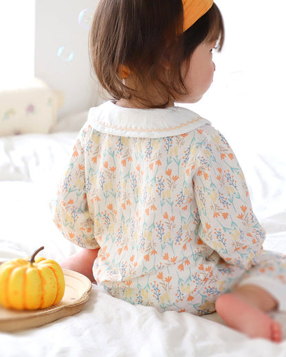 Cotton Sweet Floral Collar Long Sleeve Baby Jumpsuits