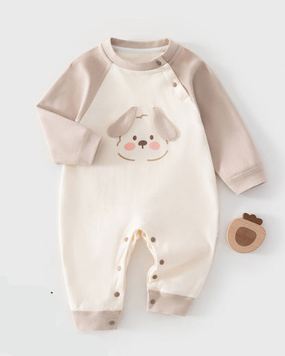 Color Block Animal Face Cotton Baby Jumpsuits