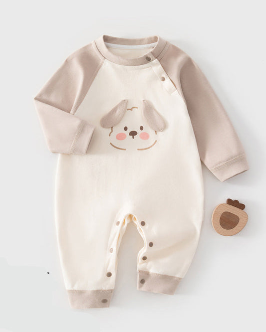 Color Block Animal Face Cotton Baby Jumpsuits