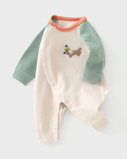 Casual Puppy Color Block Long Sleeve Baby Jumpsuits