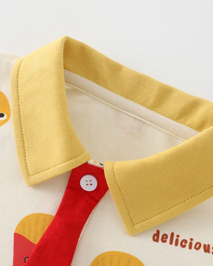 Cute French Fries Pattern Long Sleeve Baby Jumpsuits