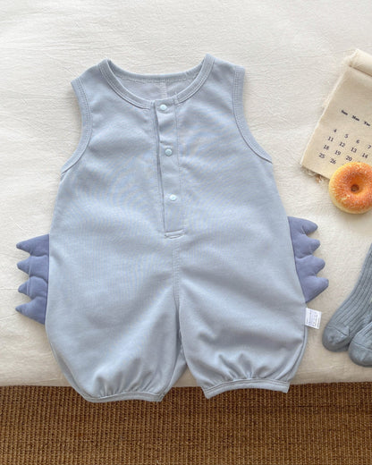 Solid Color Dinosaur Decor Sleeveless Baby Jumpsuits