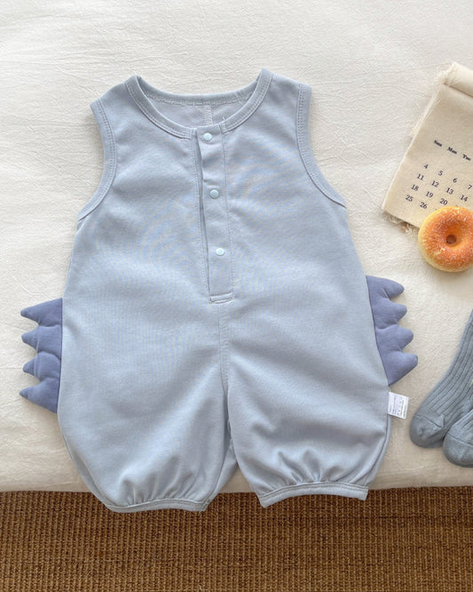 Solid Color Dinosaur Decor Sleeveless Baby Jumpsuits