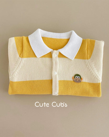 Knitted Striped Polo Collar Baby Jumpsuits Hat