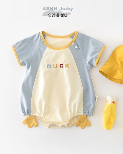 Duck Pattern Color Block Short Sleeve Baby Romper