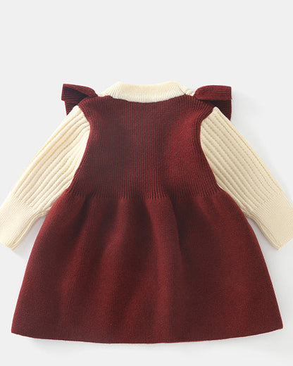 Sweet Bow Decor Ruffled Knitted Baby Dress
