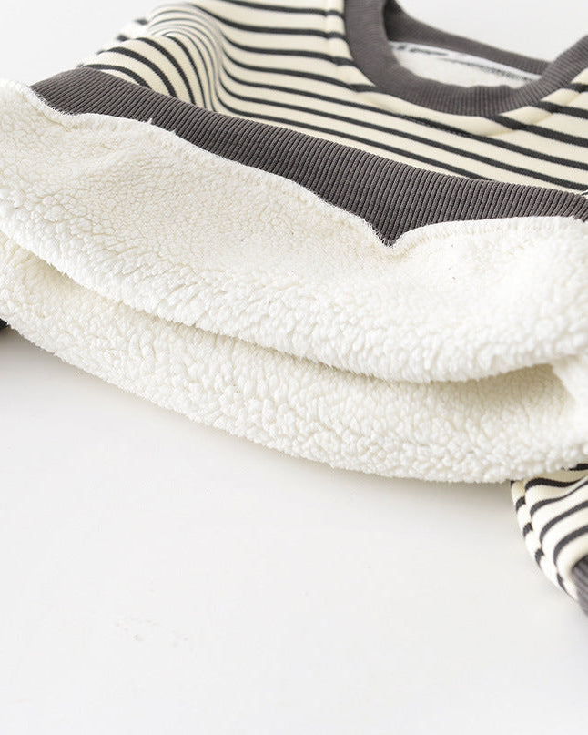 犬柄ストライプベビーパーカーパンツ2点セット