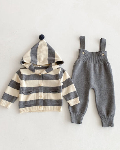 Casual Striped Knitted Baby Cardigan Jumpsuits Set