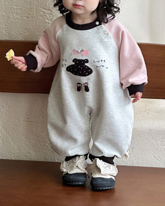 Sweet Dress Pattern Color Block Long Sleeve Baby Jumpsuits