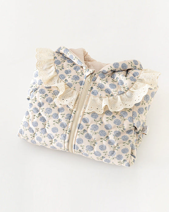 花柄レースのジップ付きベビーフード付きジャンプスーツ