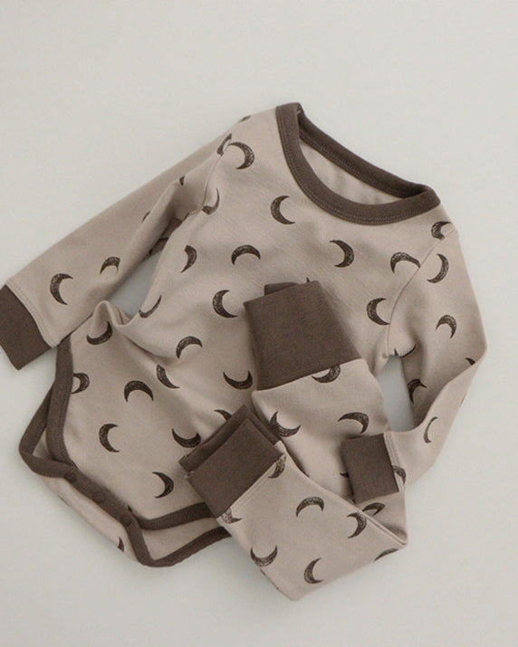 Star Moon Cotton Long Sleeve Baby Romper Pants Hat