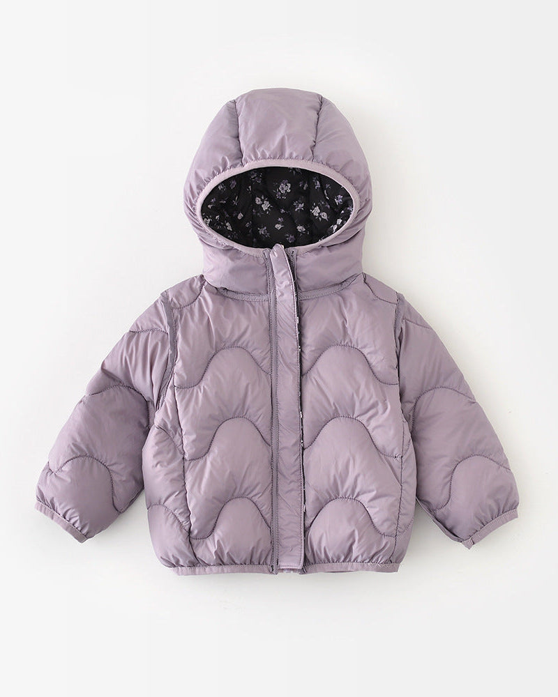プリント柄の暖かいベビーフード付きパファージャケット