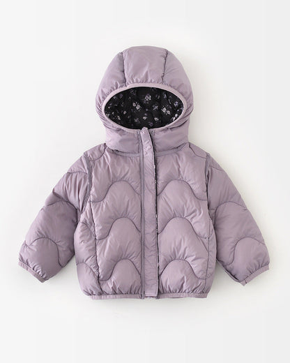 プリント柄の暖かいベビーフード付きパファージャケット