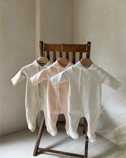 Soft Cotton Buttoned Long Sleeve Foot-covering Baby Jumpsuits