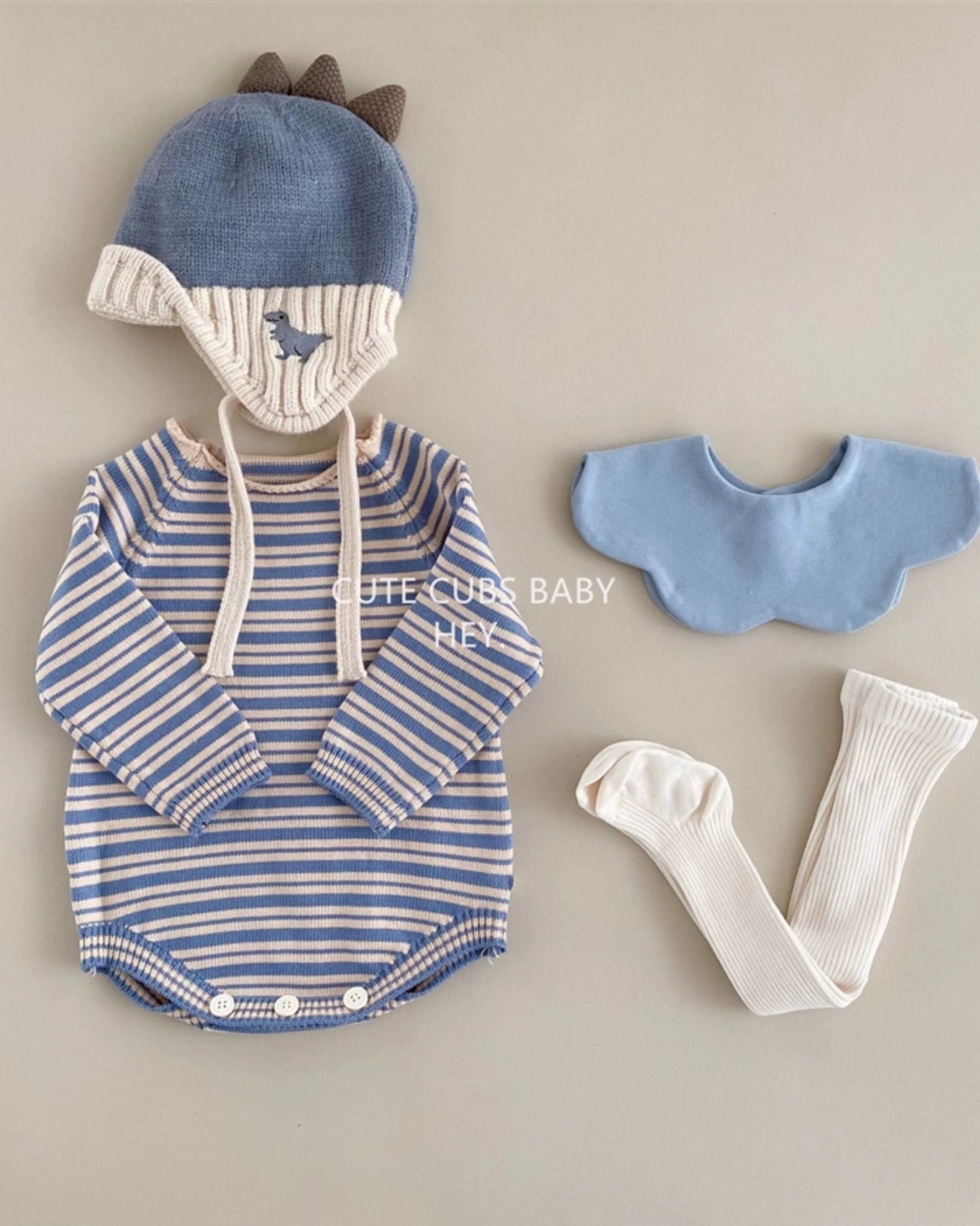 Casual Striped Knitted Baby Romper/4pcs Set