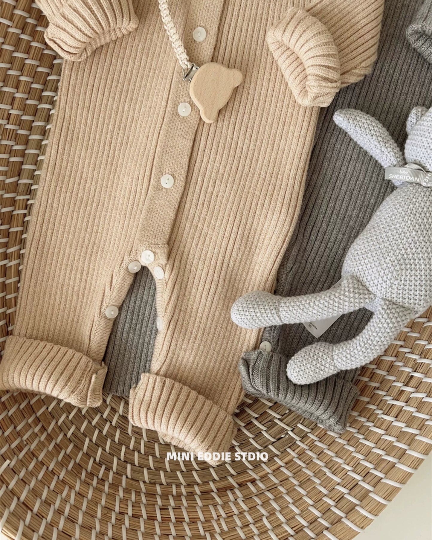 Solid Color Striped Knitted Baby Jumpsuits