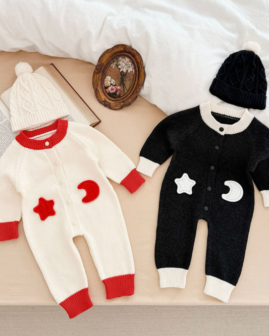 Moon Star Knitted Long Sleeve Baby Jumpsuits