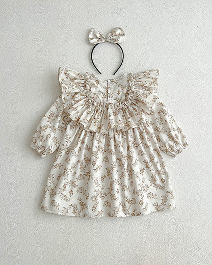 Ruffled Collar Floral Girl Dress/Baby Romper
