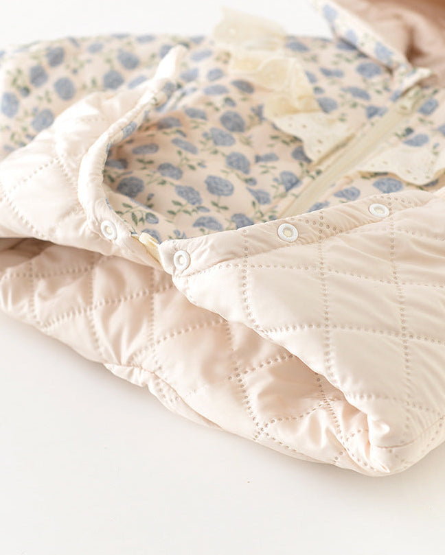 花柄レースのジップ付きベビーフード付きジャンプスーツ