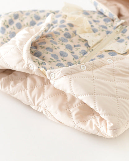 花柄レースのジップ付きベビーフード付きジャンプスーツ