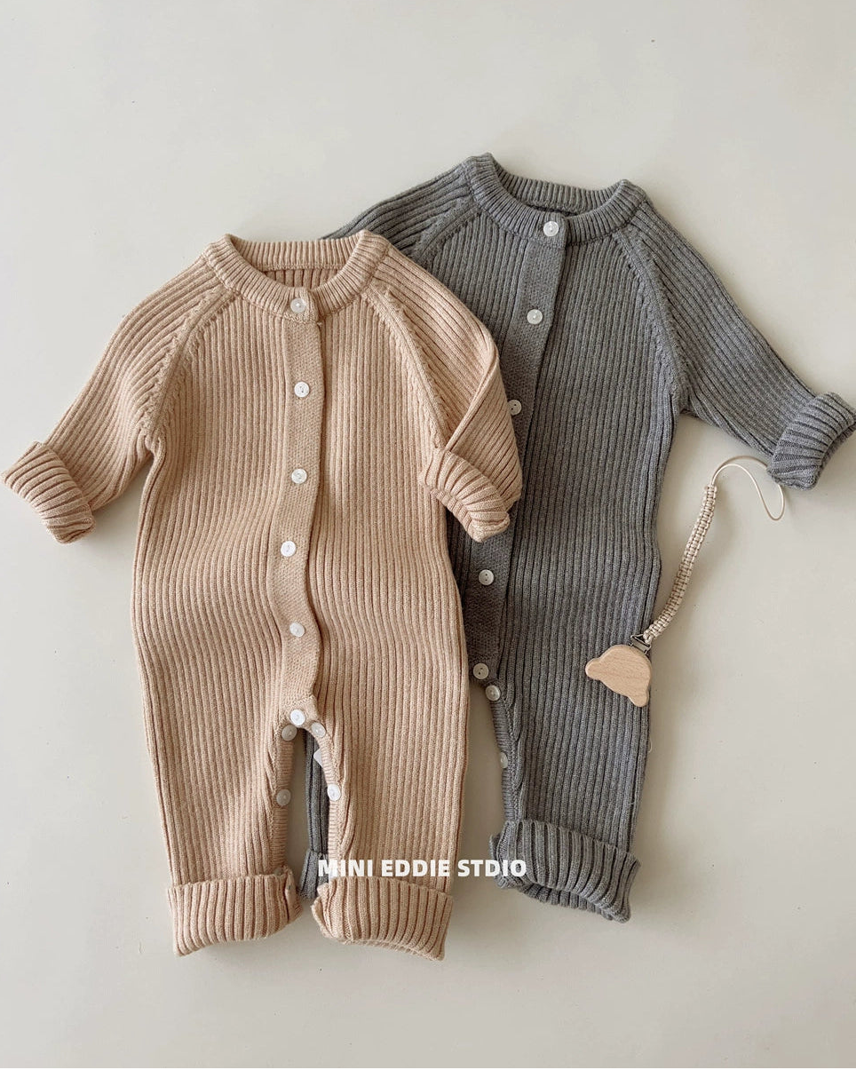 Solid Color Striped Knitted Baby Jumpsuits