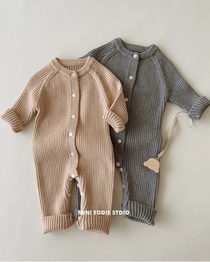 Solid Color Striped Knitted Baby Jumpsuits