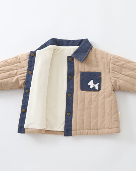 Warm Fleece Denim Pocket Baby Jacket