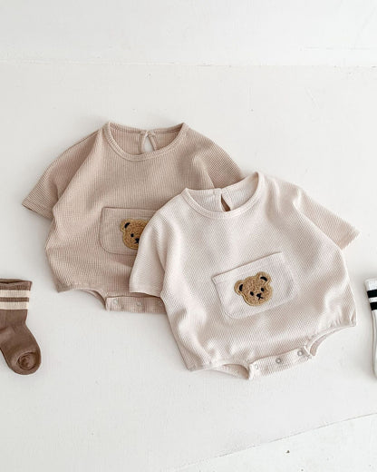 Waffled Bear Pocket Design Baby Romper