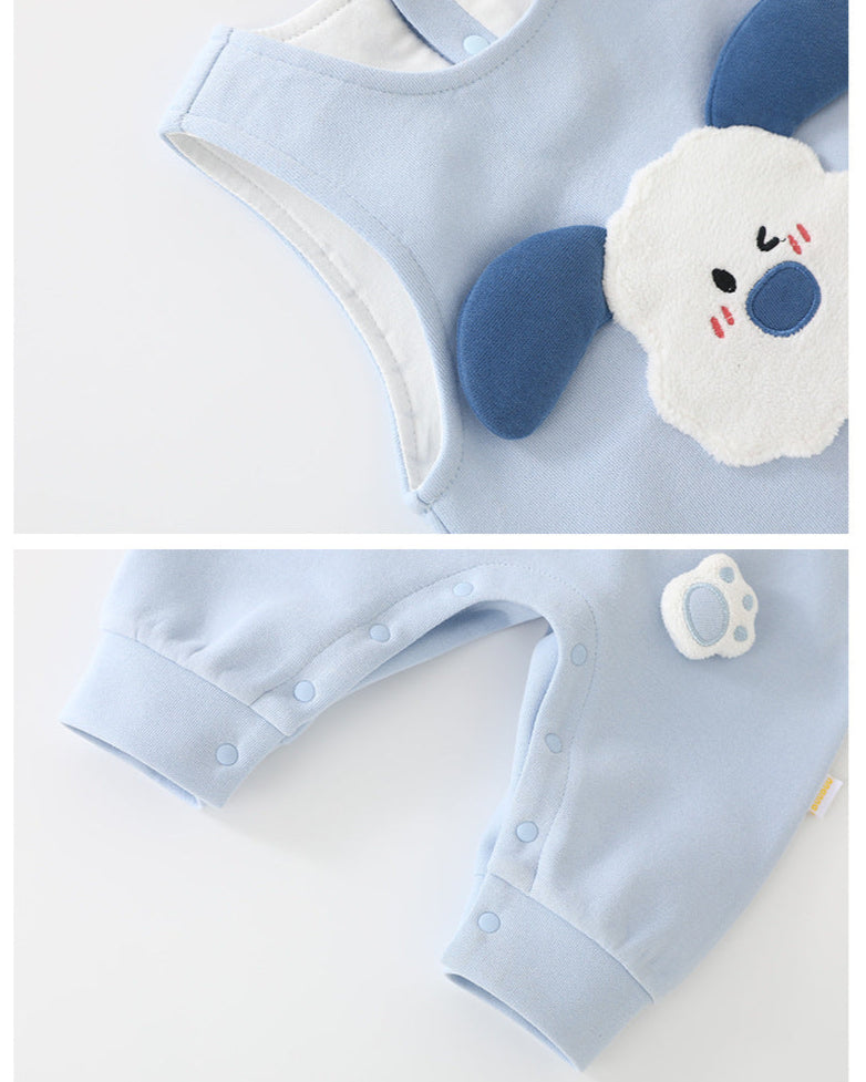 Cute Puppy Decor Buttoned Sleeveless Baby Jumpsuits