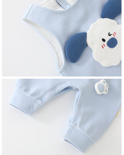 Cute Puppy Decor Buttoned Sleeveless Baby Jumpsuits
