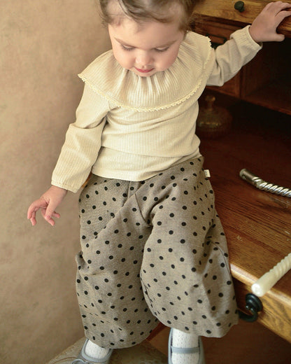 Ruffled Collar Long Sleeve Baby Girl Sweatshirt Polka Dot Pants