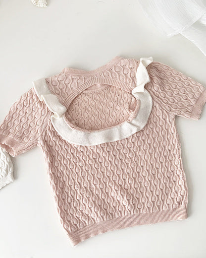 Sweet Breathable Knitted Short Sleeve Girl T-shirt