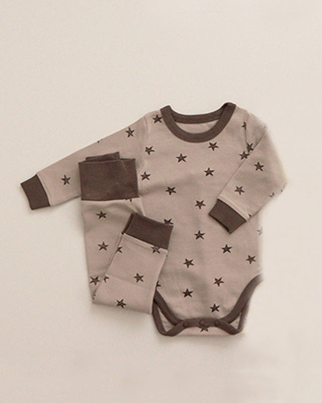 Star Moon Cotton Long Sleeve Baby Romper Pants Hat