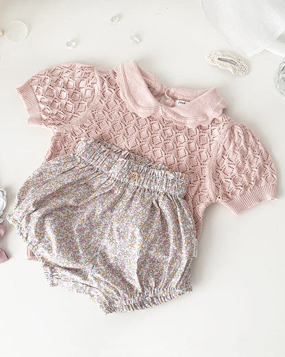 Sweet Breathable Knitted Short Sleeve Girl T-shirt