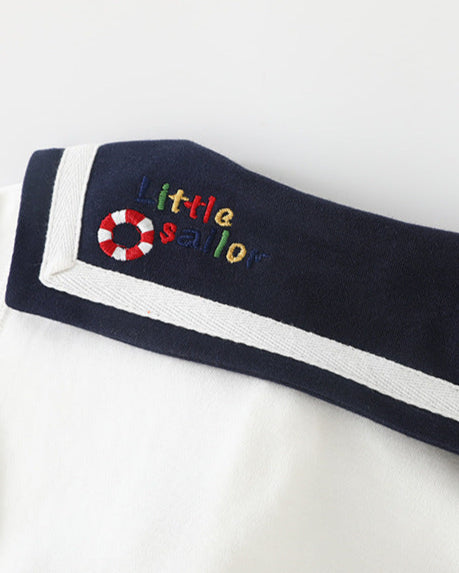 Navy Collar Pocket Design Long Sleeve Baby Jumpsuits/2pcs Set