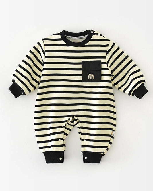 Casual Striped Pocket Design Long Sleeve Baby Jumpsuits