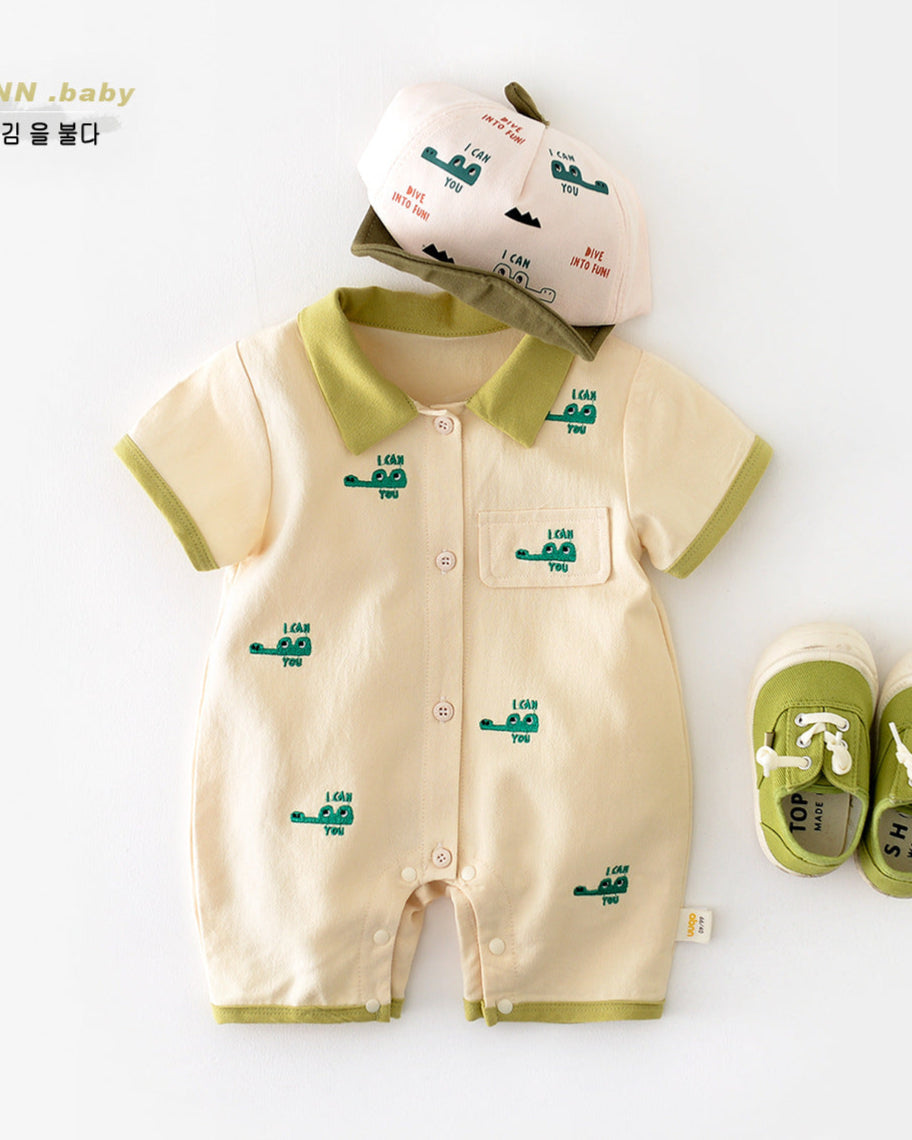 Crocodile Embroidered Short Sleeve Baby Jumpsuits