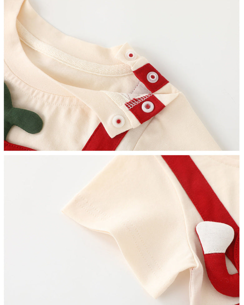 Cartoon Apple Pattern Short Sleeve Baby Jumpsuits Hat Bag