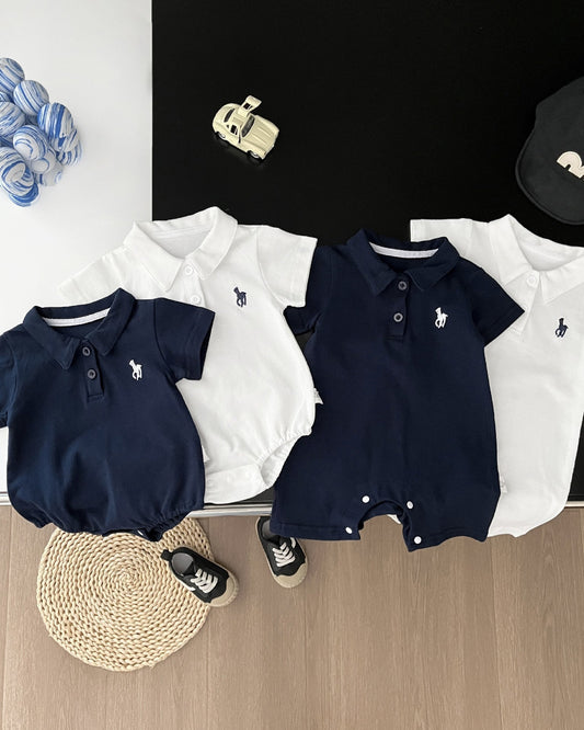 Casual Solid Color Polo Baby Romper/Jumpsuits