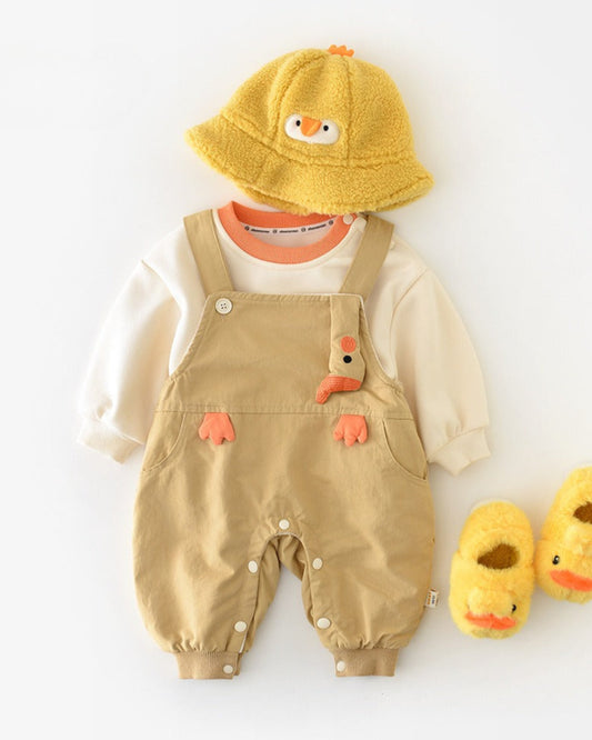 Cartoon Duck Pattern Fleece Baby Hoodie Jumpsuits