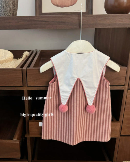Dot Decor Collar Striped Sleeveless Baby Girl Dress