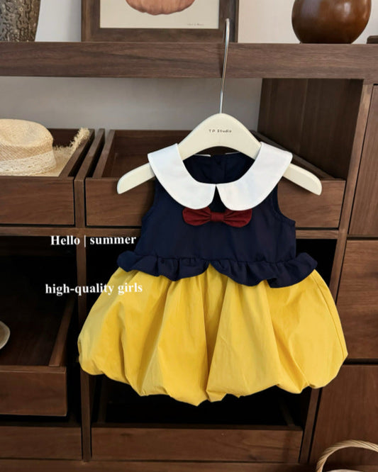 Sweet Color Block Bow Baby Girl Princess Puffy Dress