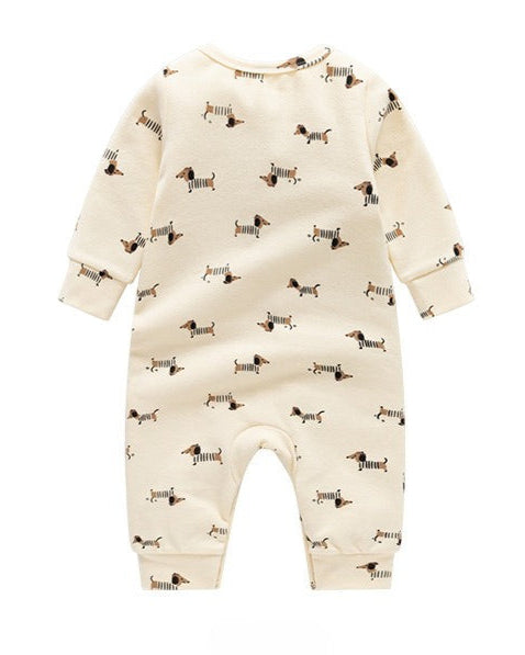 Dachshund Pocket Design Long Sleeve Baby Jumpsuits