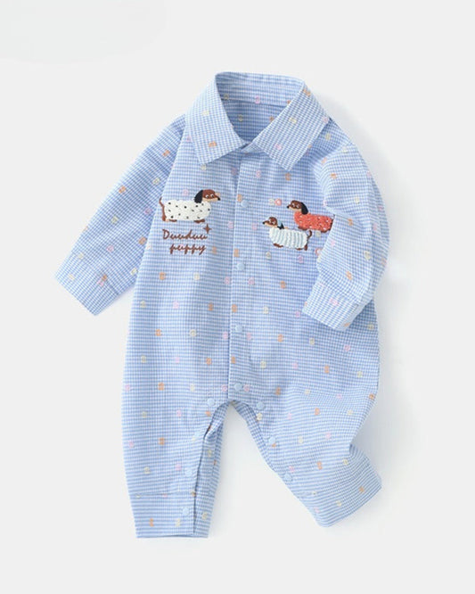 Dachshund Plaid Long Sleeve Baby Shirt Jumpsuits