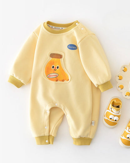 Cartoon Banana Decor Long Sleeve Baby Jumpsuits