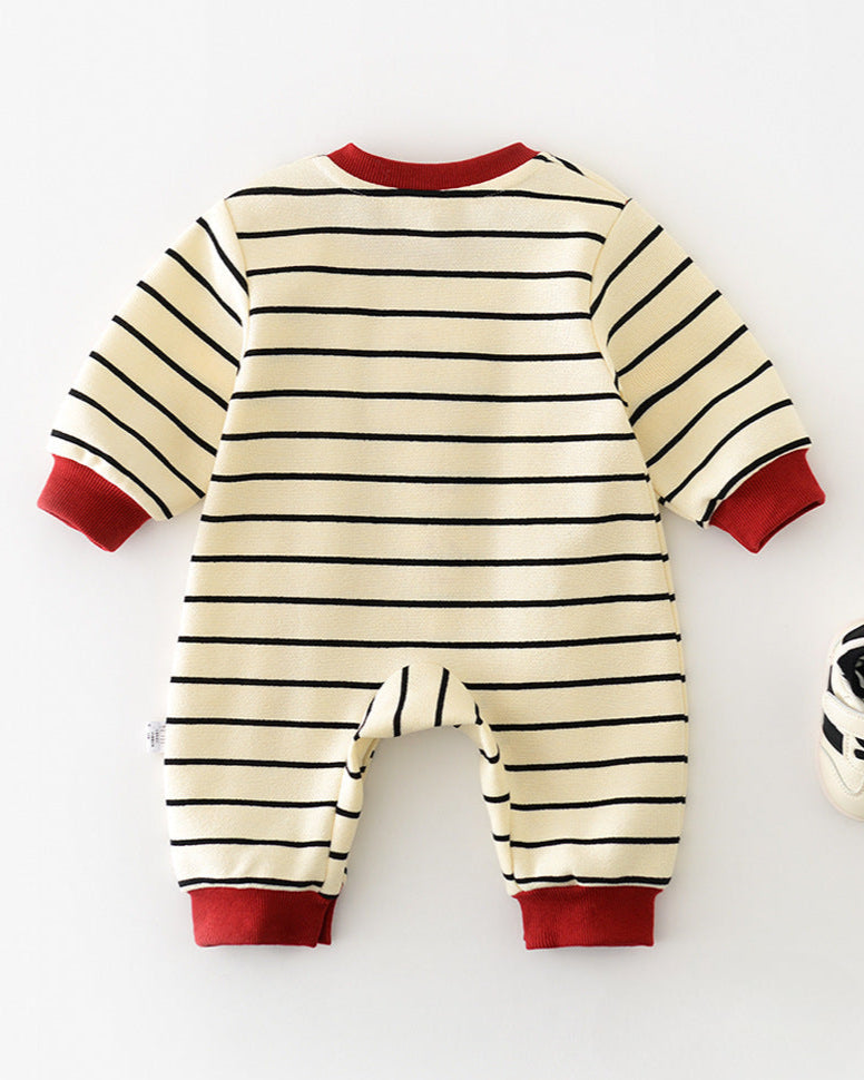 Question Mark Decor Striped Long Sleeve Baby Jumpsuits