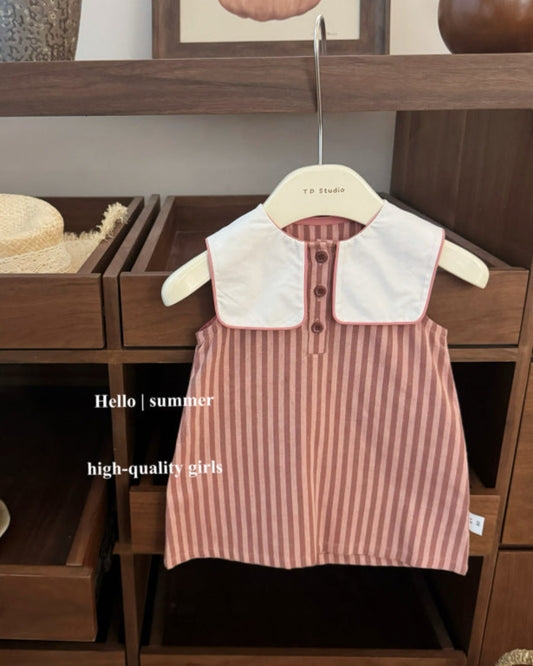 Dot Decor Collar Striped Sleeveless Baby Girl Dress
