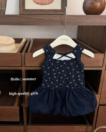 Sweet Floral Cross Backless Baby Girl Puffy Dress