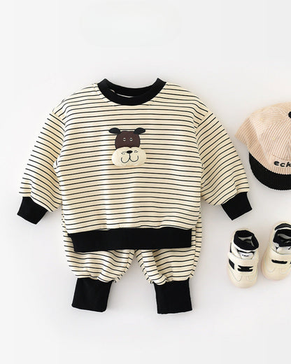 Fleece Striped Dog Decor Baby Sweatshirt Pants