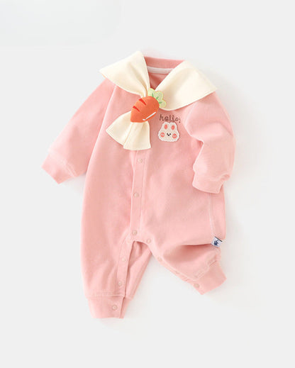 Bear Rabbit Tie Decor Long Sleeve Baby Jumpsuits